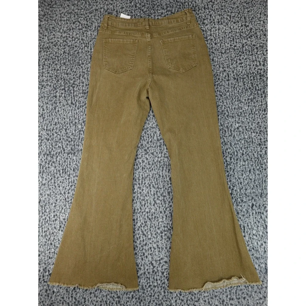 Unbranded Flare Jeans Womens Size L Brown Mustard High Rise Bell Bottom Raw Hem